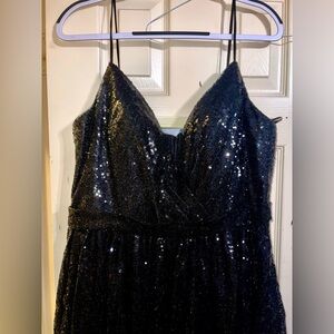 Black Sequin Spaghetti Strap Gown (NEVER WORN)
